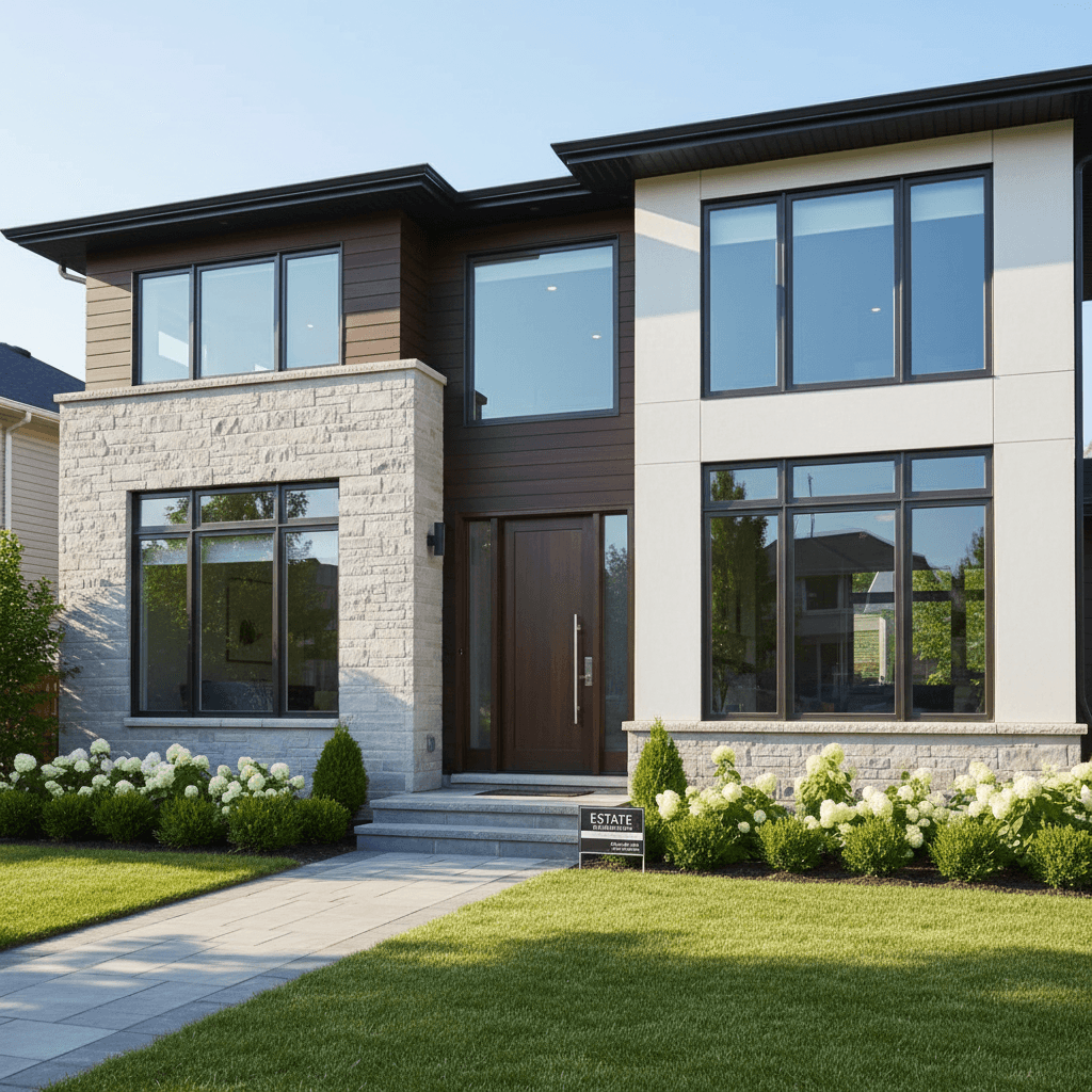 Residential home exterior with clean bright windows and professional appearance