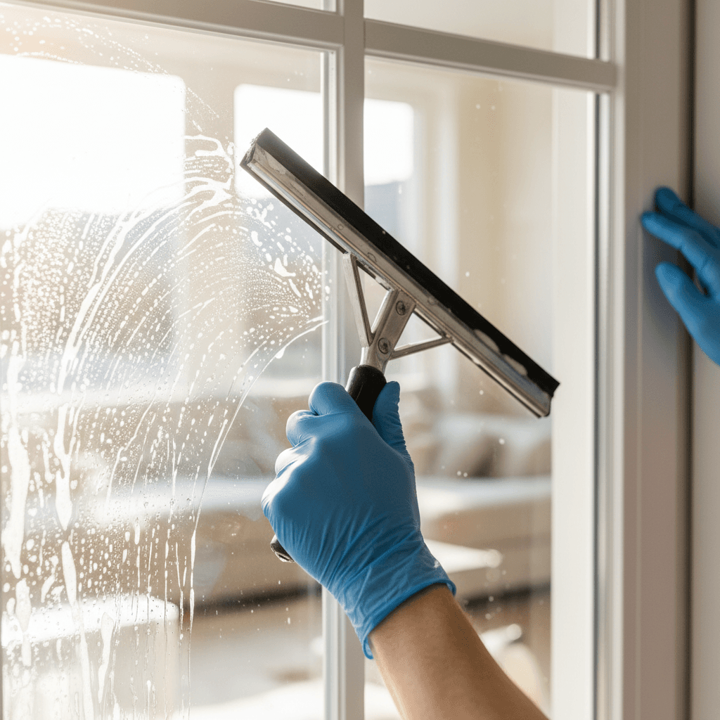 Window cleaner at work